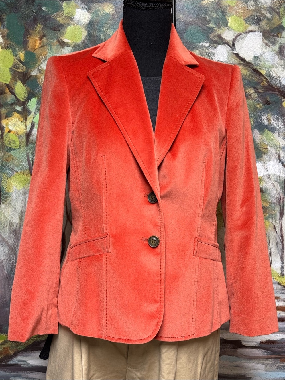 Talbots Petites 4P Coral Red Cotton Silk Velvet Blazer